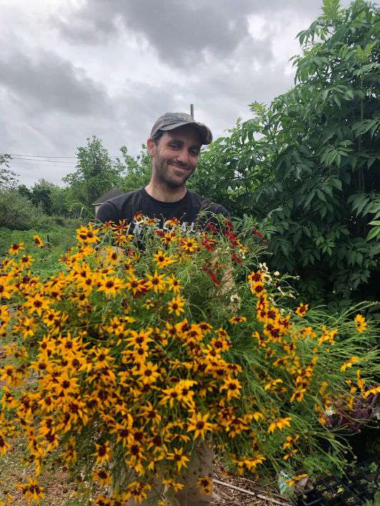 Chris with coreopsis, spring 2024
